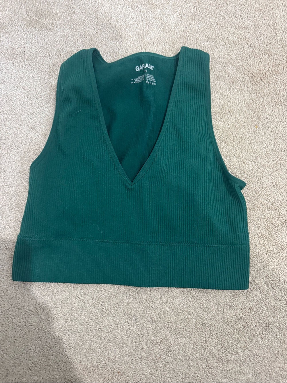 Garage Forest Green Ribbed V-Neck Crop Tank